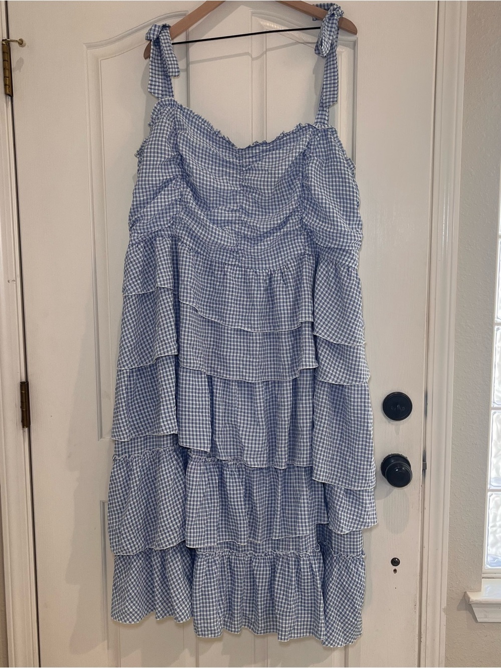Jessakae Blue Gingham Tiered Ruffle Dress 3X Adjustable Bow Straps